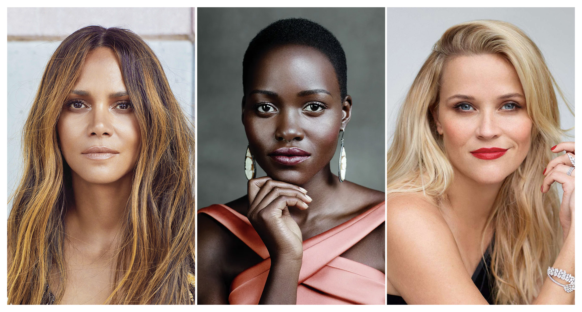 κολάζ με την Halle Berry, την Lupita Nyong'o και την Reese Witherspoon