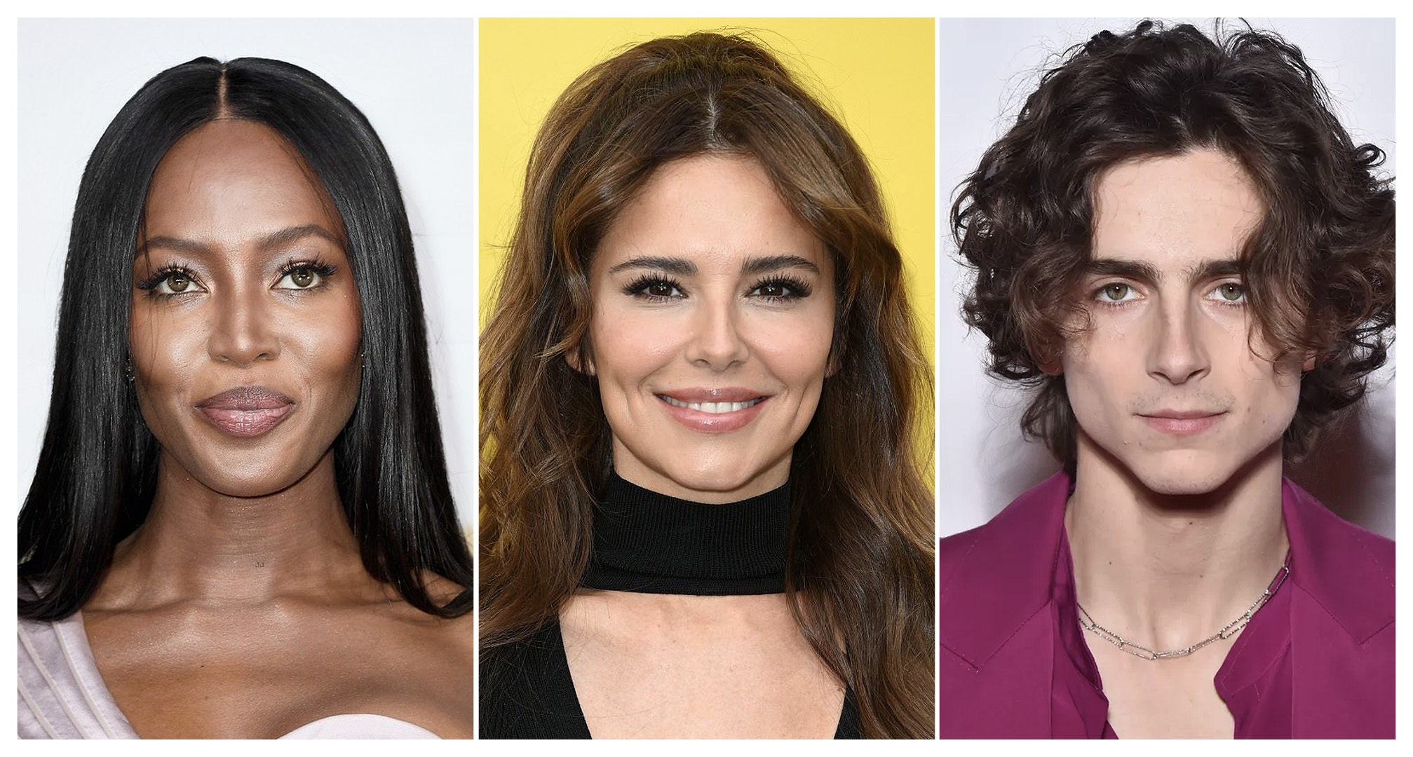 κολάζ εικόνων των Naomi Campbell, Cheryl Cole, Timothée Chalamet