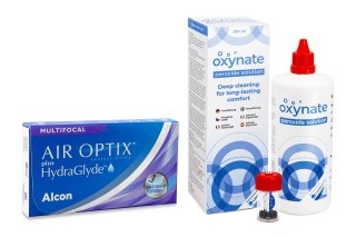 Air Optix Plus Hydraglyde Multifocal (3 φακοί) + Oxynate Peroxide 380 ml με θήκη