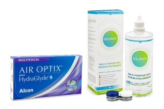 Air Optix Plus Hydraglyde Multifocal (3 φακοί) + Solunate Multi-Purpose 400 ml με θήκη